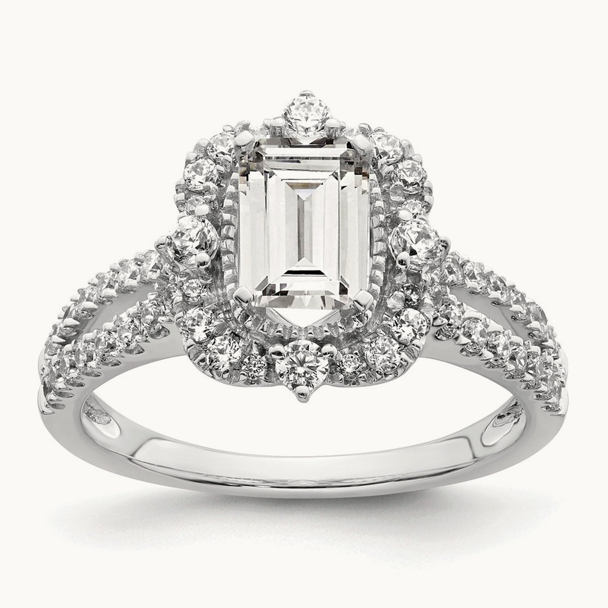 Vintage 1ct Emerald Halo Dia Semi-Mount Ring, 14K White Gold