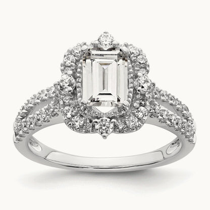 Vintage 1ct Emerald Halo Dia Semi-Mount Ring, 14K White Gold
