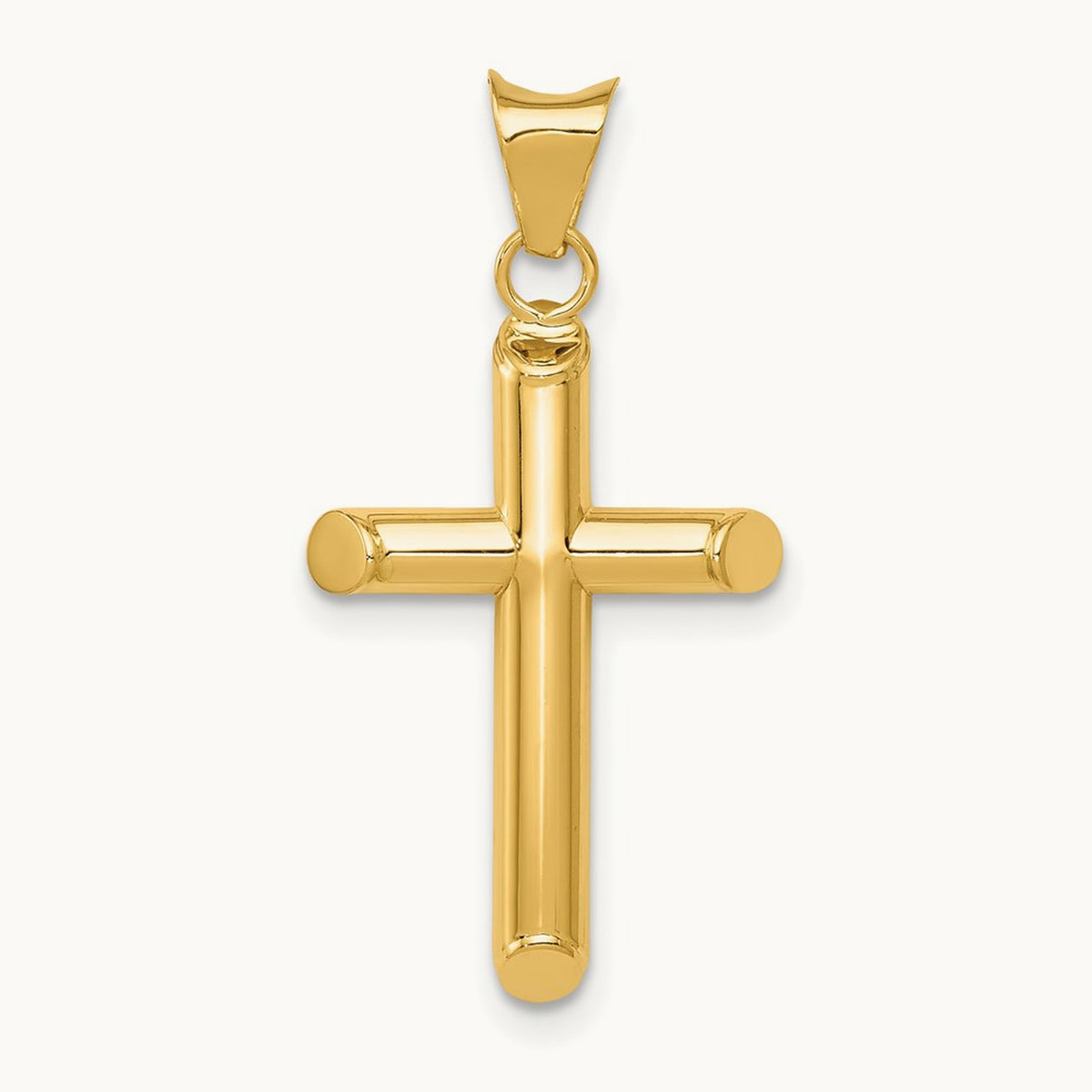 Polished Tube Cross Pendant — 14K Yellow Gold