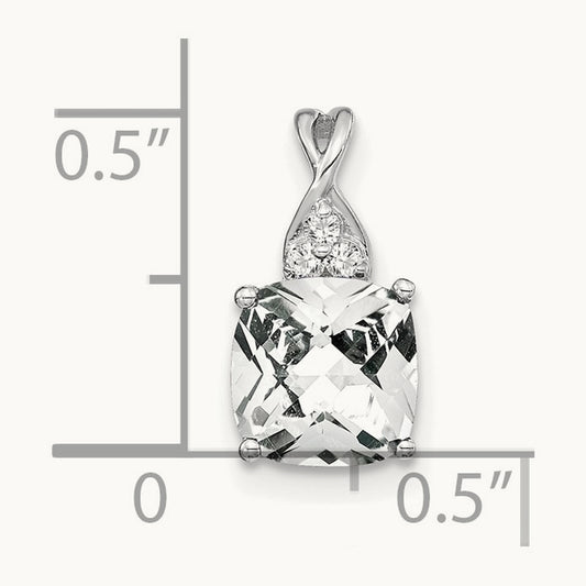 Checkerboard Topaz and Diamond Pendant — 14K White Gold