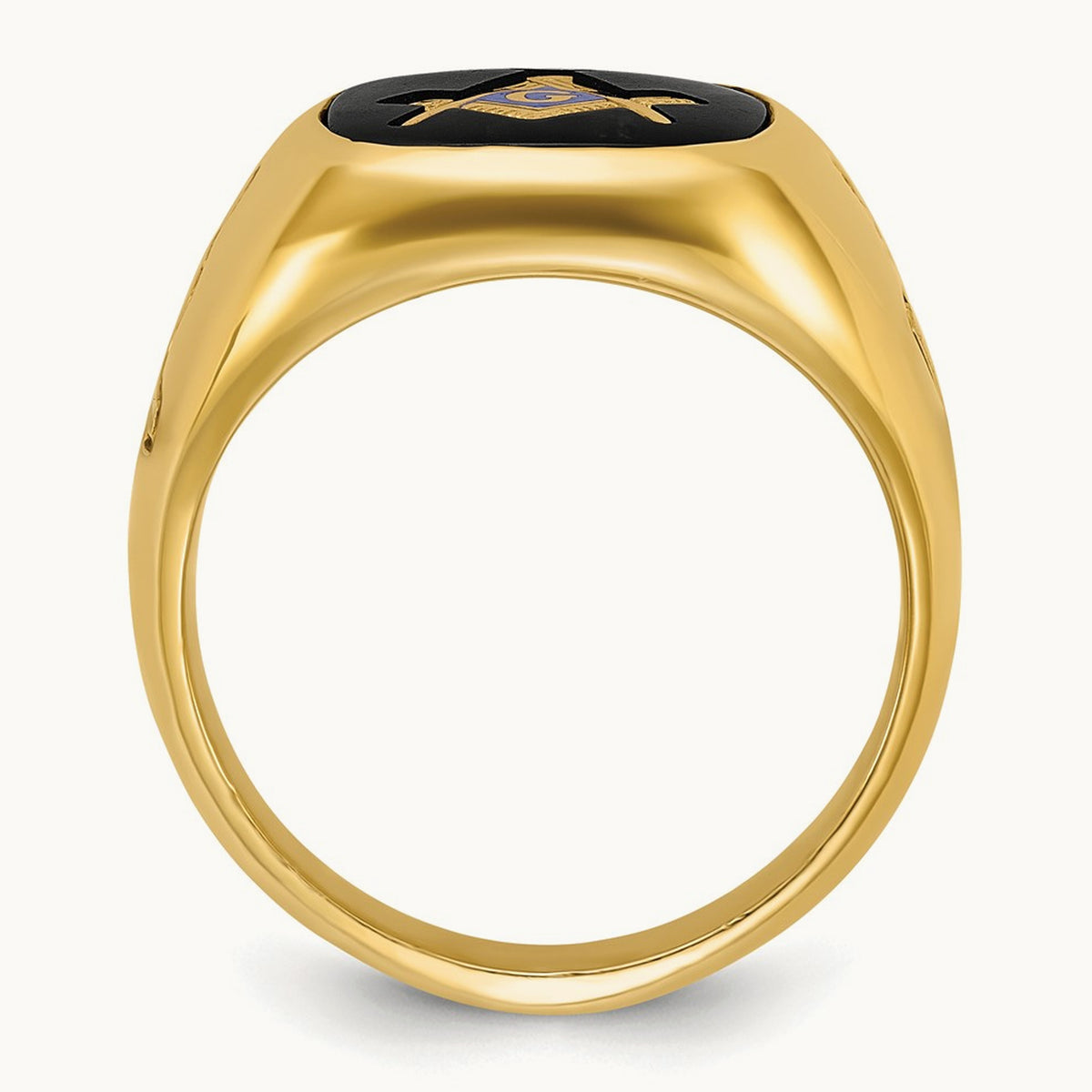 IBGoodman Men's Grooved with Onyx Blue Lodge Masonic Ring, 14K