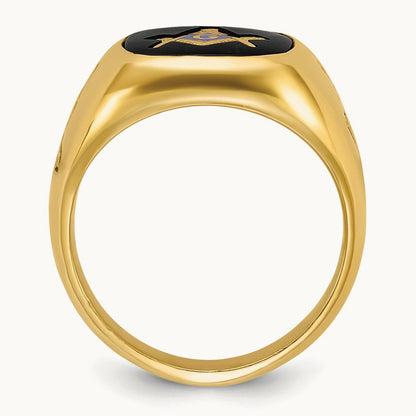 IBGoodman Men's Grooved with Onyx Blue Lodge Masonic Ring, 14K