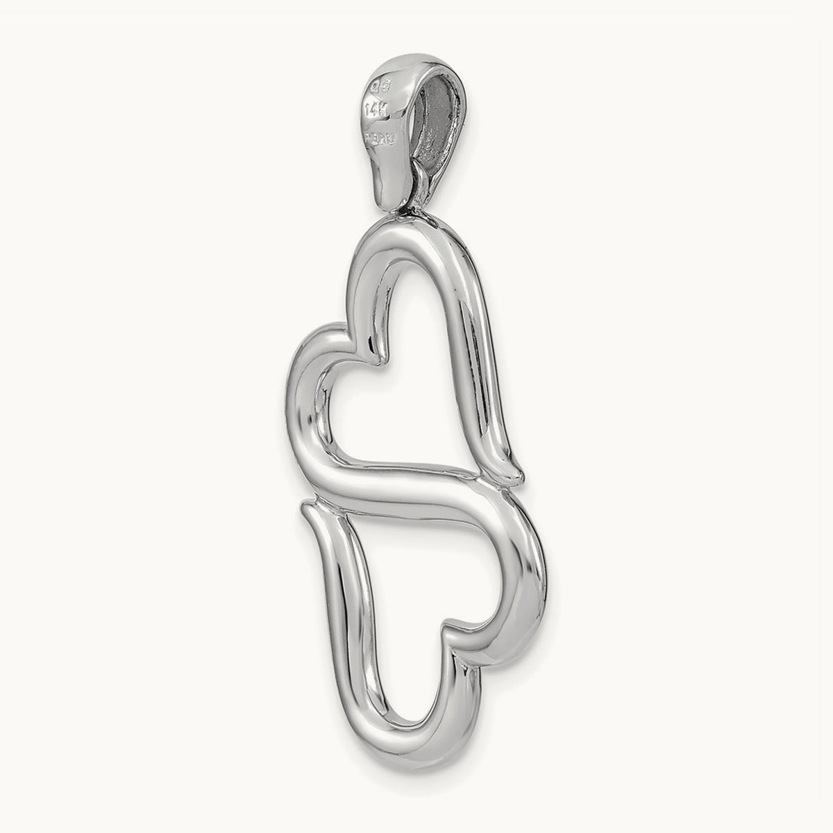 Polished Connected Double Hearts Pendant — 14K White Gold