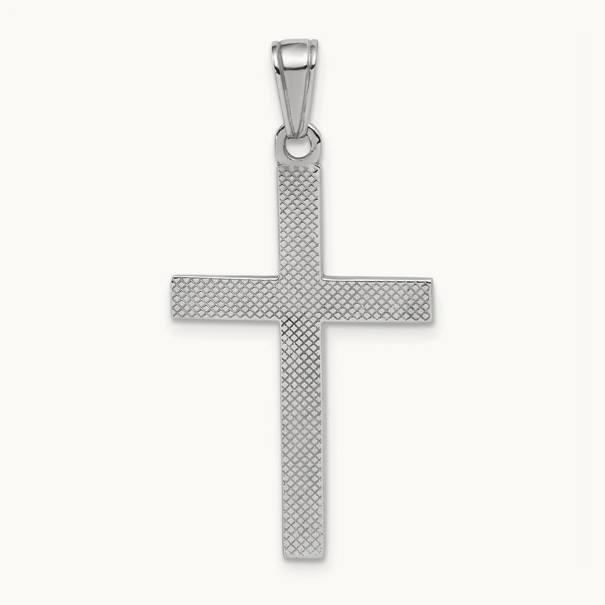 Polished Beveled Cross Charm — 14K White Gold