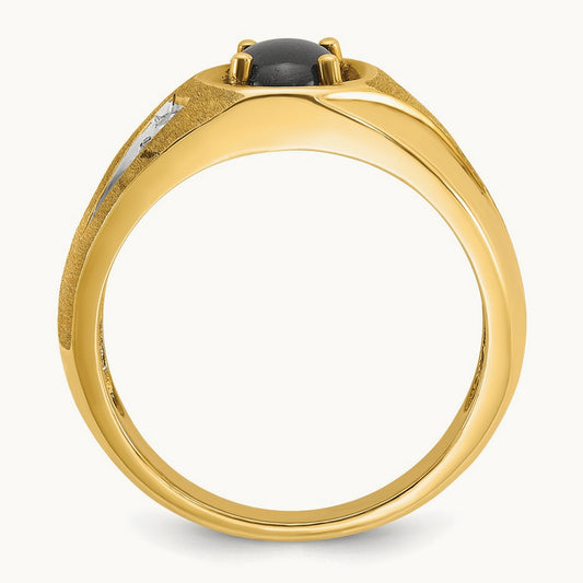 IBGoodman Men's Satin Black Star Sapphire and Diamond Complete Ring, 14K