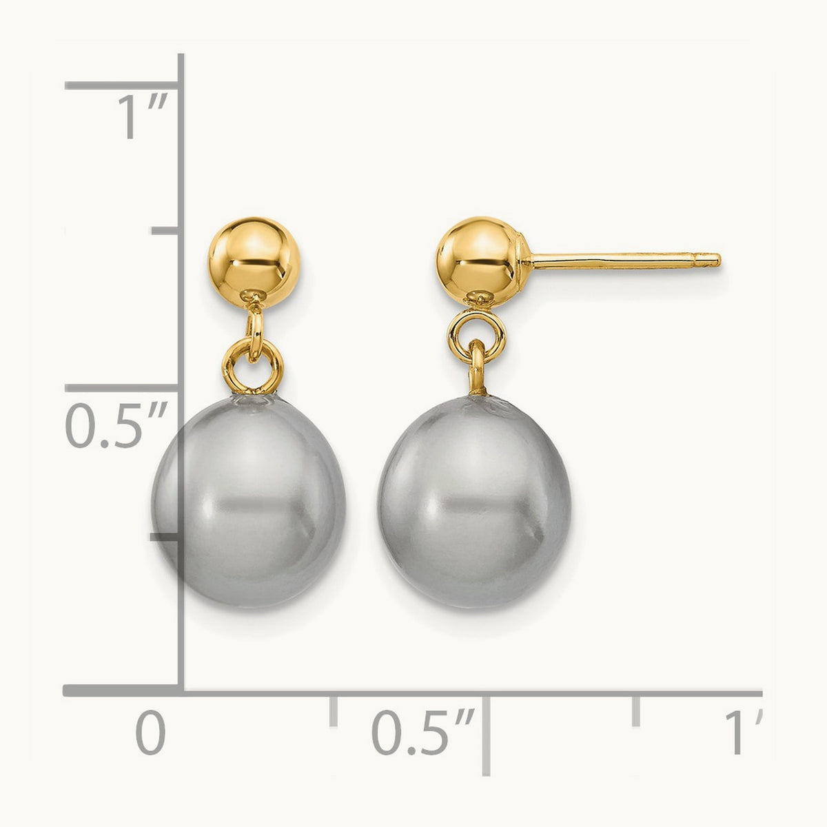 8- Grey Rice Freshwater Cultured Pearl Post Dangle Earrings, 9mm, 14K