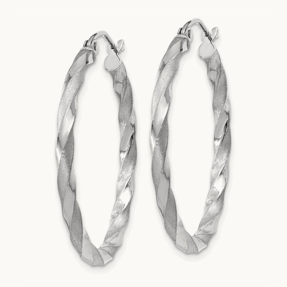 Polished & Satin Twisted Hoop Earrings — 14K White Gold