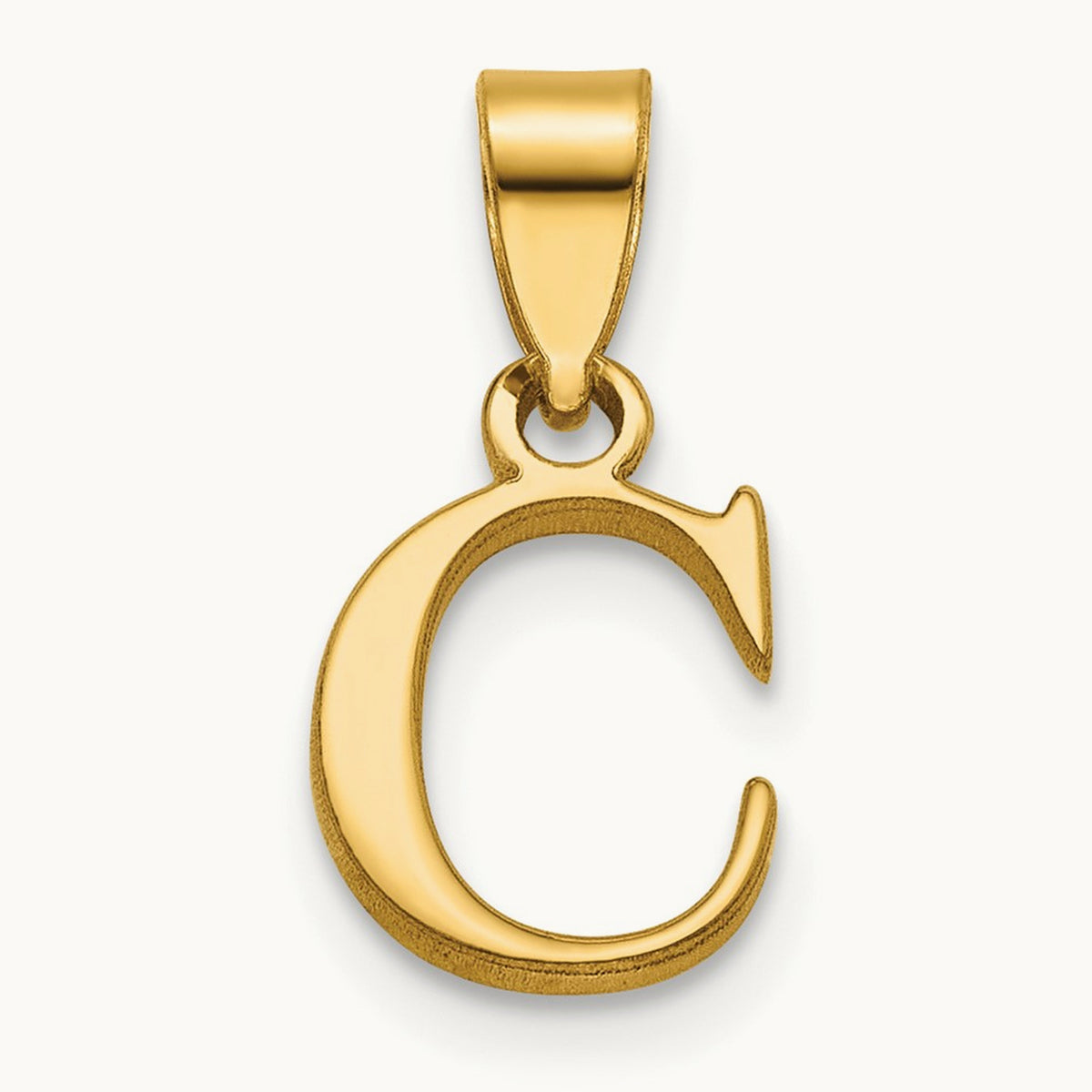 Polished Block Initial Pendant — 14K Yellow Gold, C