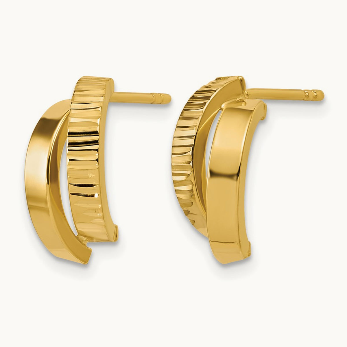 Polished and Diamond-cut crisscross J-Hoop Earrings, 14K — Leslie's