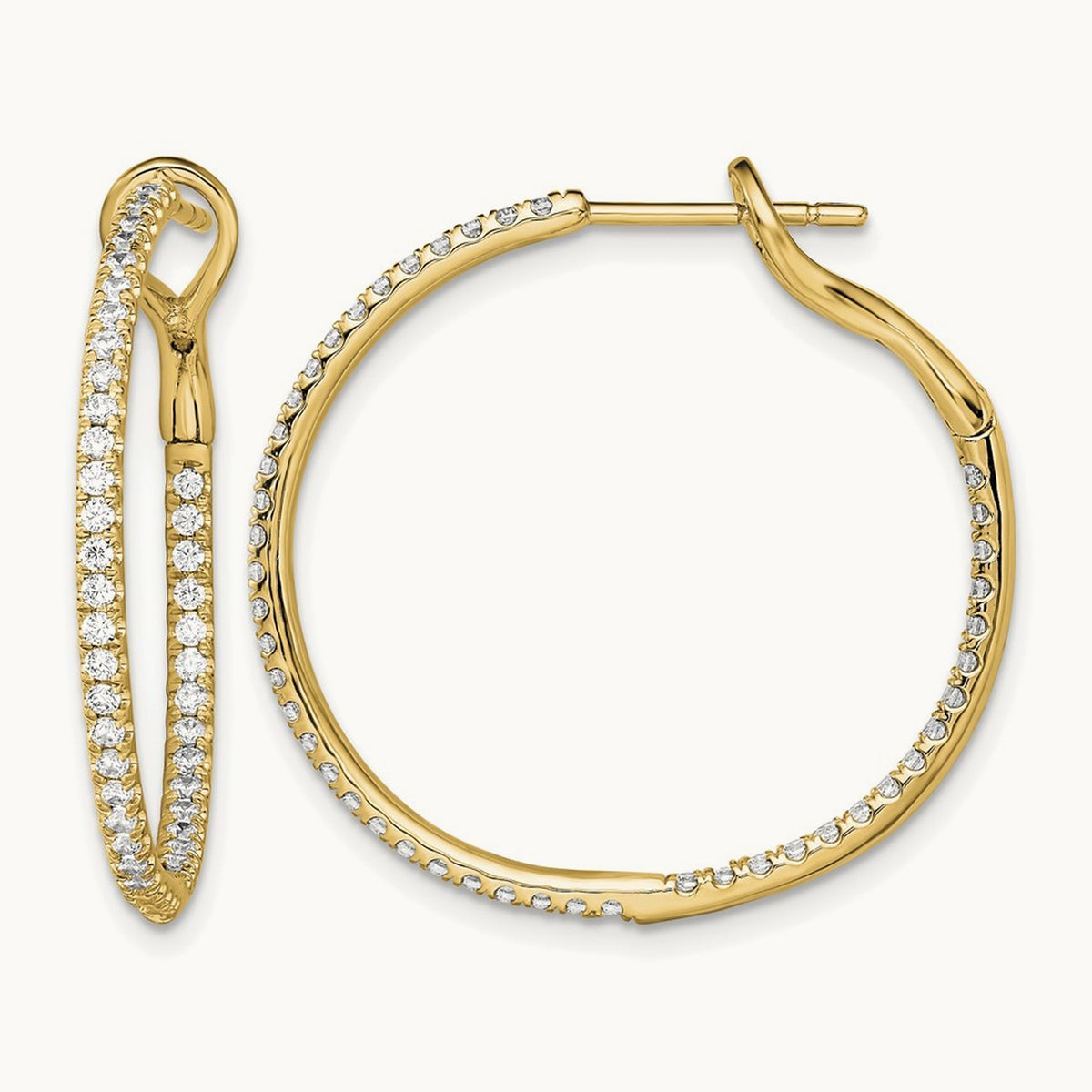 In/Out Hoop Earrings, 0.75-1.00 ct tw Lab-Grown Diamond — 3/4 ct, 14K Yellow Gold