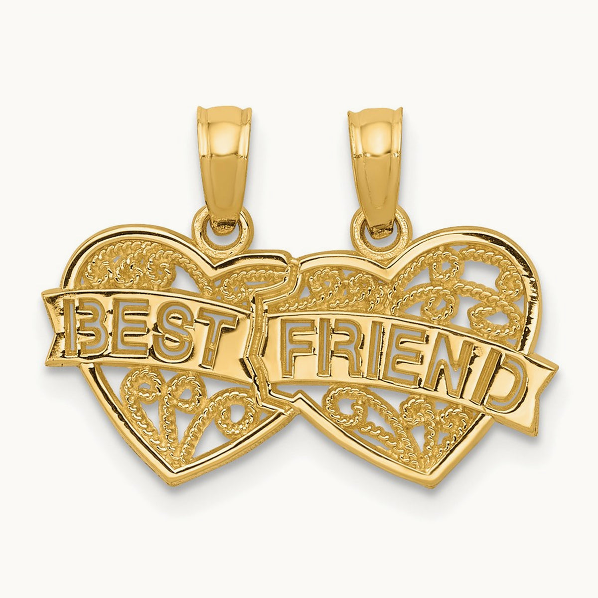 BEST FRIEND Breakable Double Hearts Pendant — 14K Yellow Gold