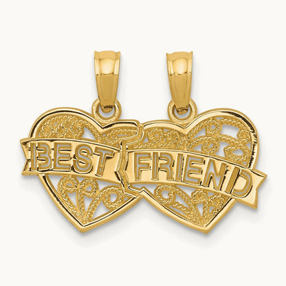 BEST FRIEND Breakable Double Hearts Pendant — 14K Yellow Gold