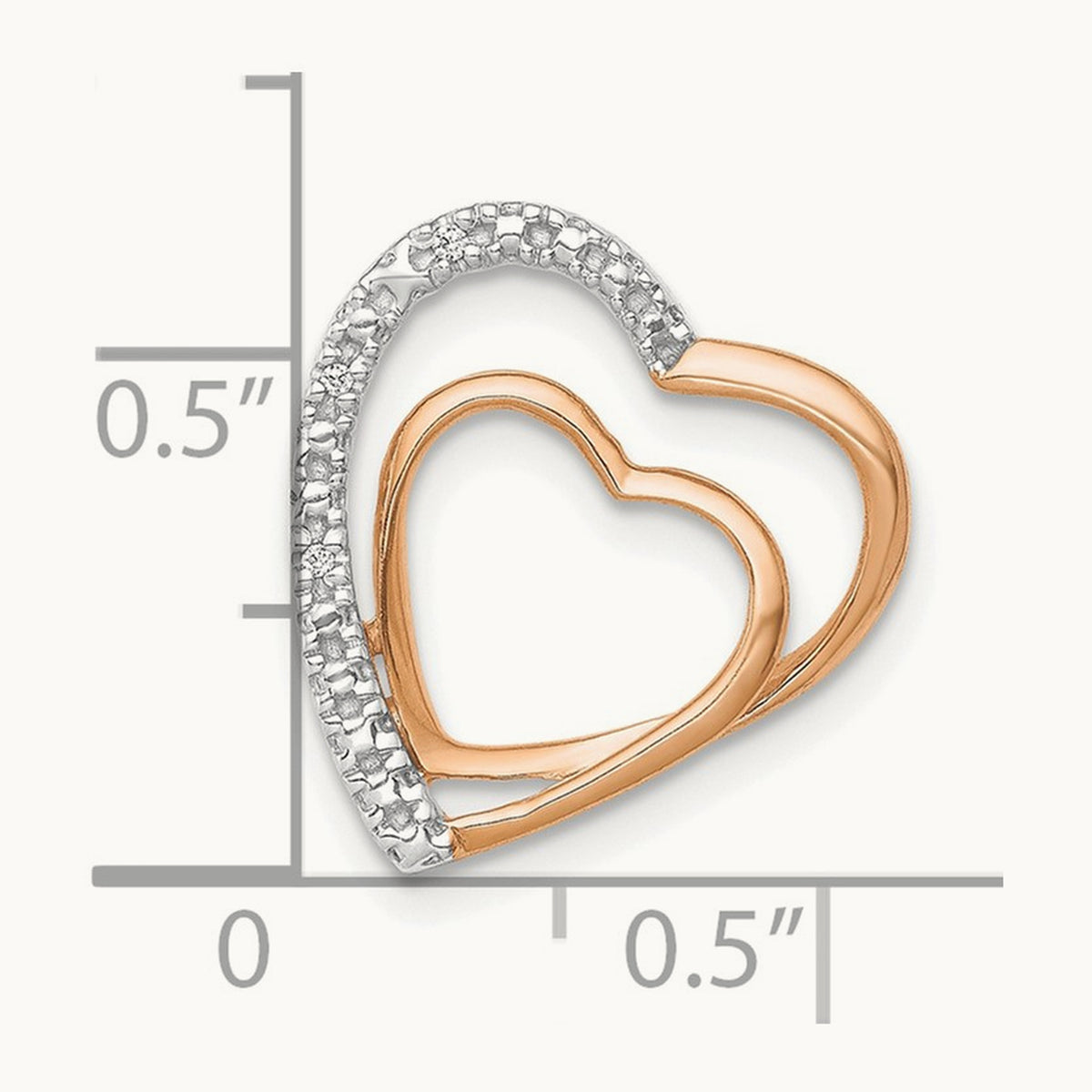 Diamond Double Heart Chain Slide — 14K Rose Gold