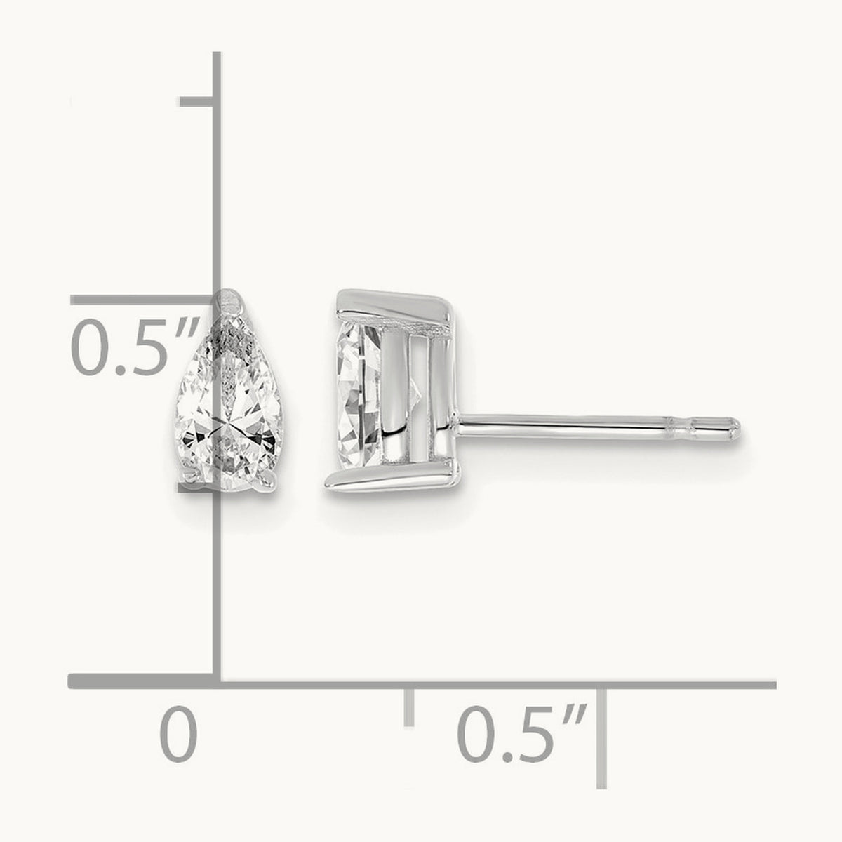 Pear 3 Prong Stud Earrings, 0.50-6.00 ct tw Lab-Grown Diamond — 2/3 ct, VS (Best), 14K White Gold