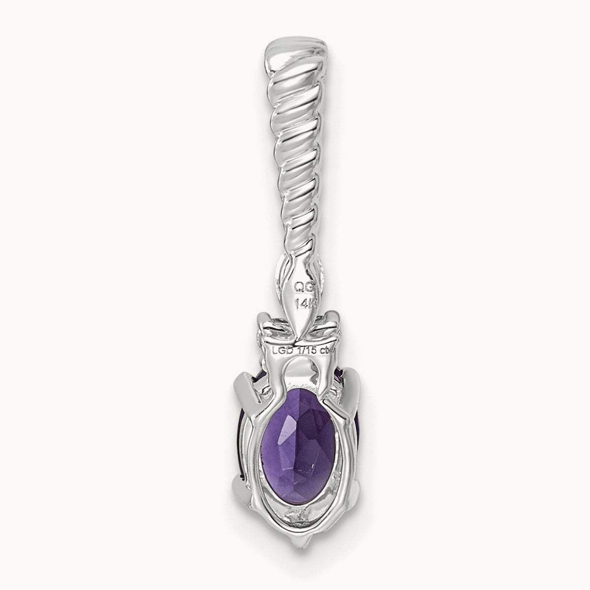 Polished Diamond and Amethyst Twisted Chain Slide — 14K White Gold