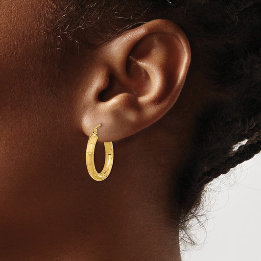 Polished Satin and Diamond-cut Hoop Earrings — 19.5mm