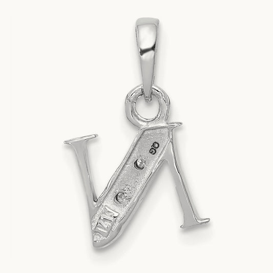 Rhodium-plated Diamond Letter N Initial Pendant, 14K White Gold