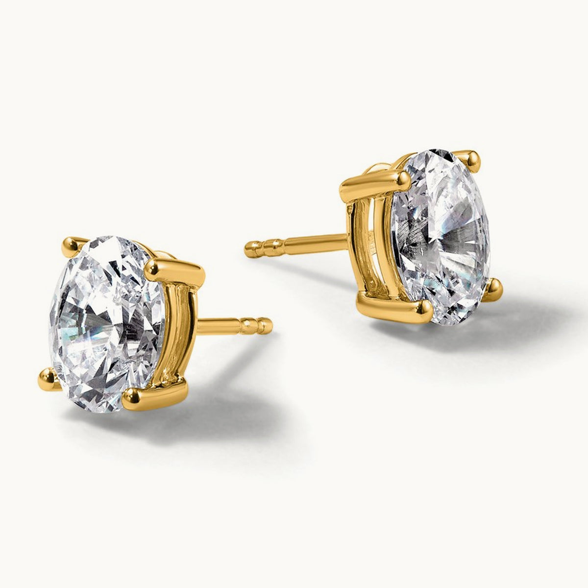 Oval Four-Prong Stud Earrings, 0.50-6.00 ct tw Lab-Grown Diamond — 3 ct, 14K Yellow Gold