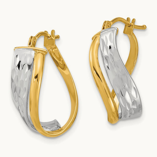 Diamond-cut and Polished Earrings, 14K Two-tone
