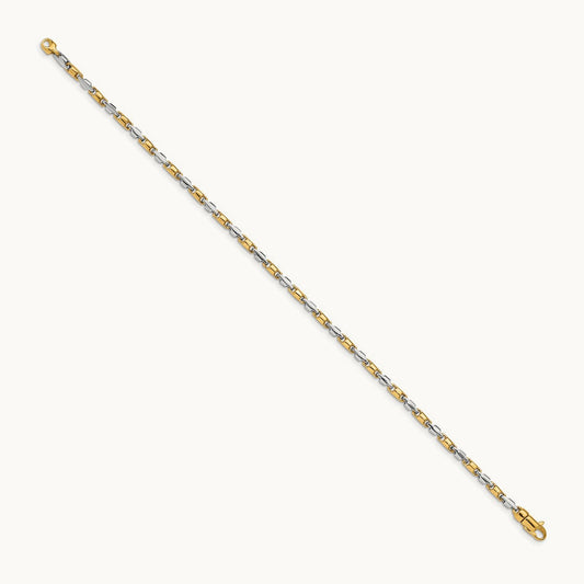 Hand-polished Fancy Link Bracelet, 2.5mm, 14K Two-tone