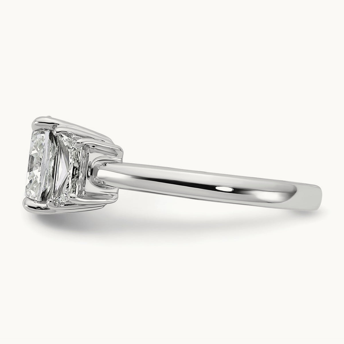 Cushion & 1/2 Moon Engagement Ring — 14K White Gold, 3 3/4 ct, 7