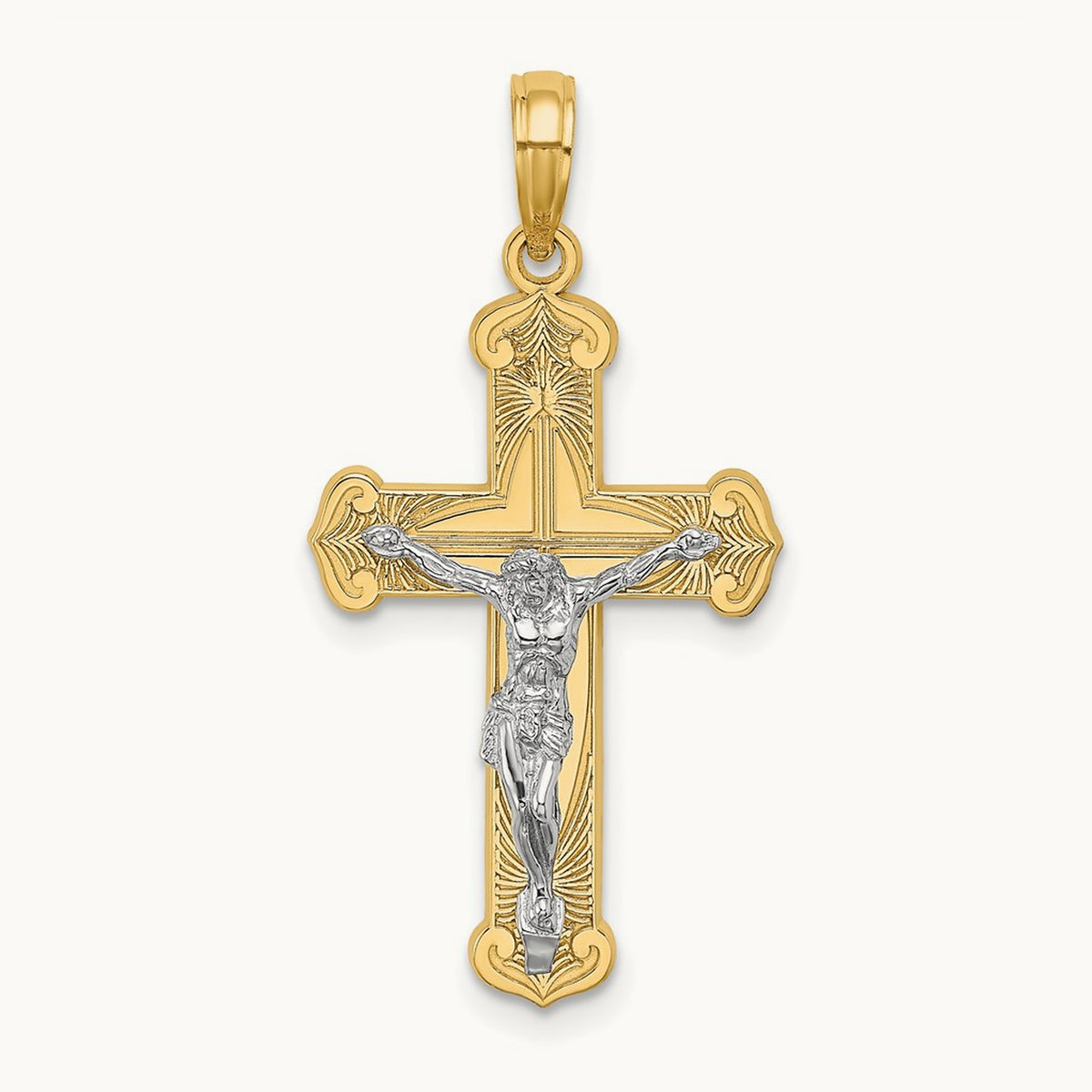Engraved Crucifix Charm — 14K Two-Tone Gold, 30mm