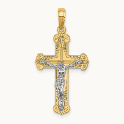 Engraved Crucifix Charm — 14K Two-Tone Gold, 30mm