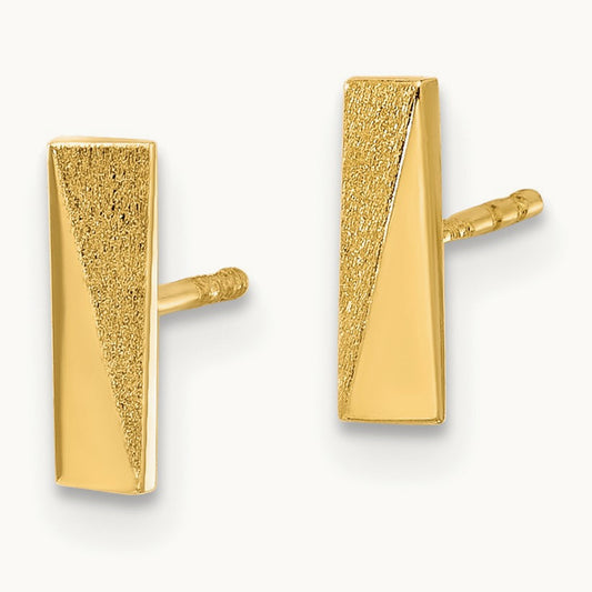 Polished and Satin Bar Post Earrings, 14K