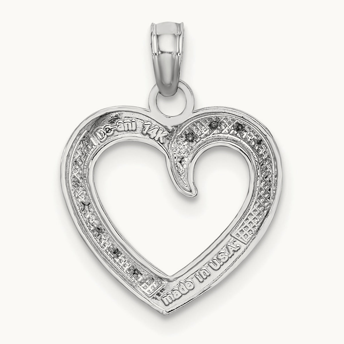 Polished and Textured Heart Pendant, 14K White Gold