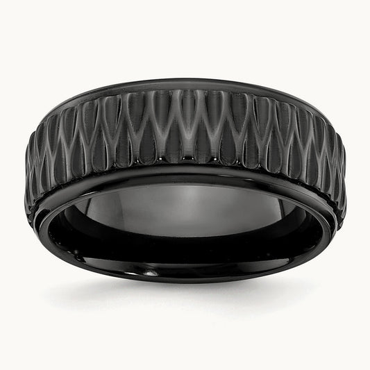Black Zirconium Polished Grooved Band, 8mm