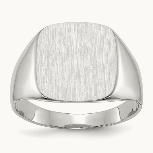 Closed Back Men's Signet Ring — 14K White Gold, 13.5x14.5mm, 10