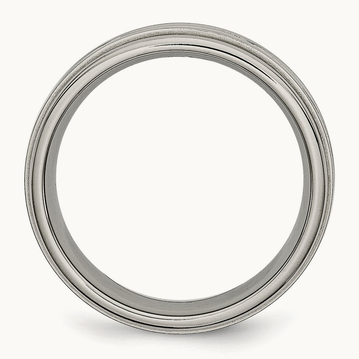 Brushed Center Criss-cross Design Ridged Edge Band, 7mm, Titanium