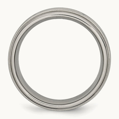 Brushed Center Criss-cross Design Ridged Edge Band, 7mm, Titanium
