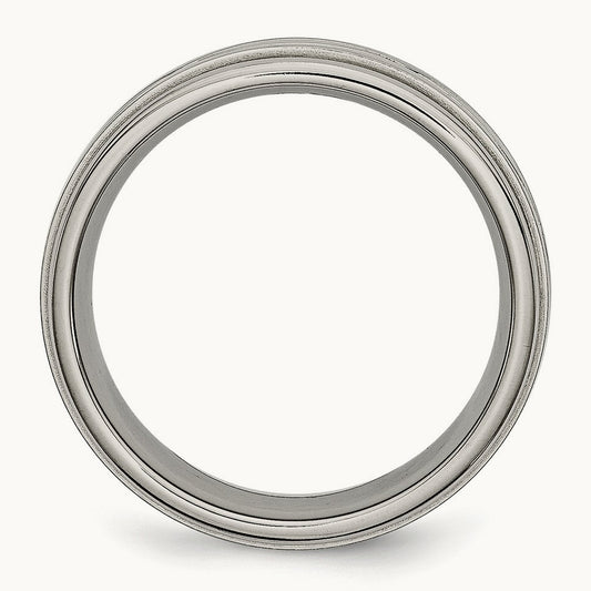 Brushed Center Criss-cross Design Ridged Edge Band, 7mm, Titanium
