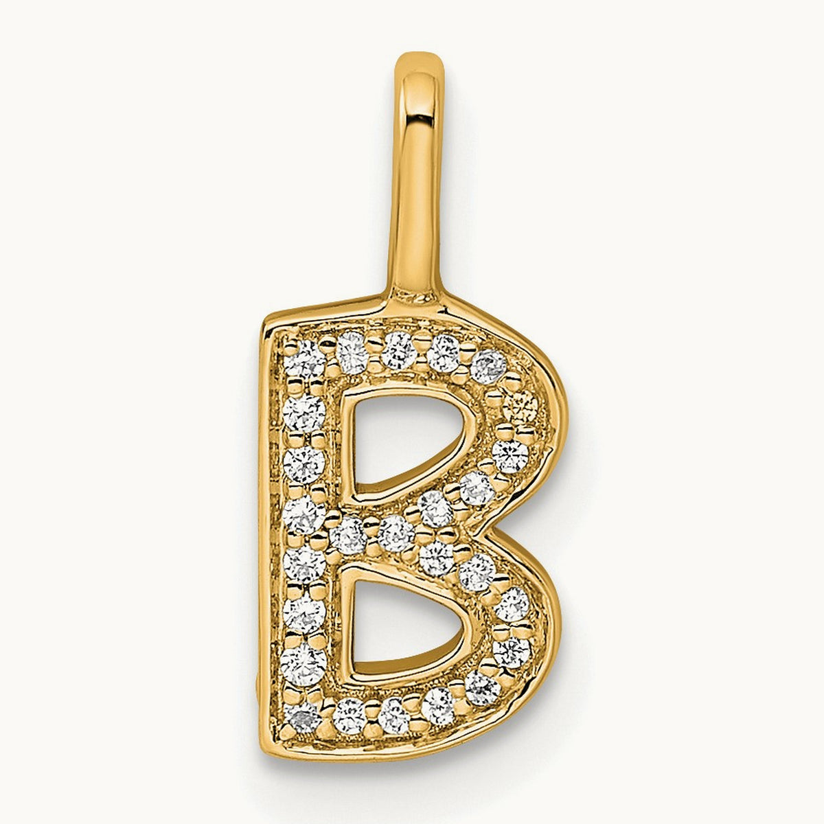 Diamond Letter B Initial Pendant, 14K Gold