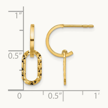 Polished and D/C J-Hoop Dangle Post Earrings, 14K