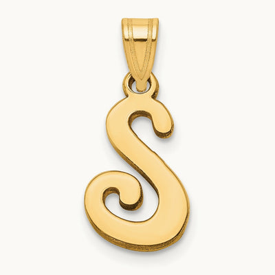Script Letter S Initial Pendant, 14K Yellow Gold