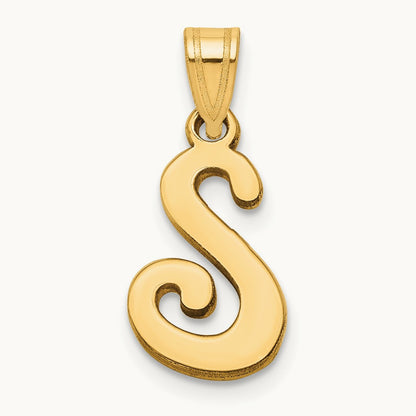 Script Letter S Initial Pendant, 14K Yellow Gold