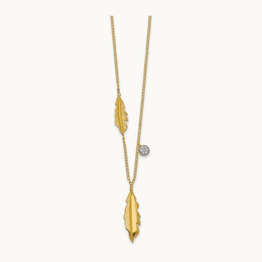 Diamond and Feathers 18 inch Necklace, 14K