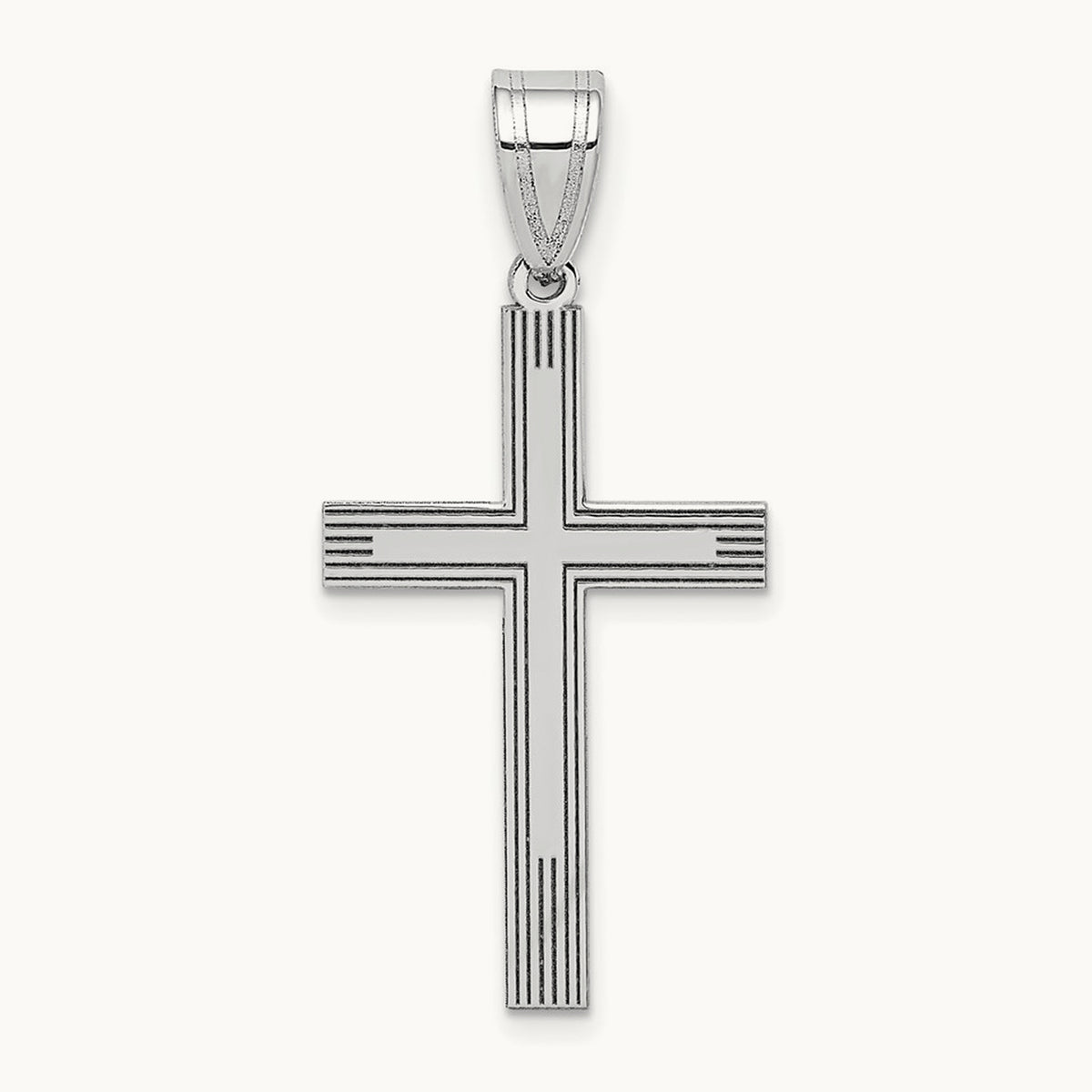 Laser Etched Cross Charm — 14K White Gold, 25mm