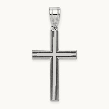 Laser Etched Cross Charm — 14K White Gold, 25mm