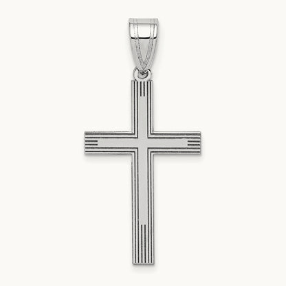 Laser Etched Cross Charm — 14K White Gold, 25mm