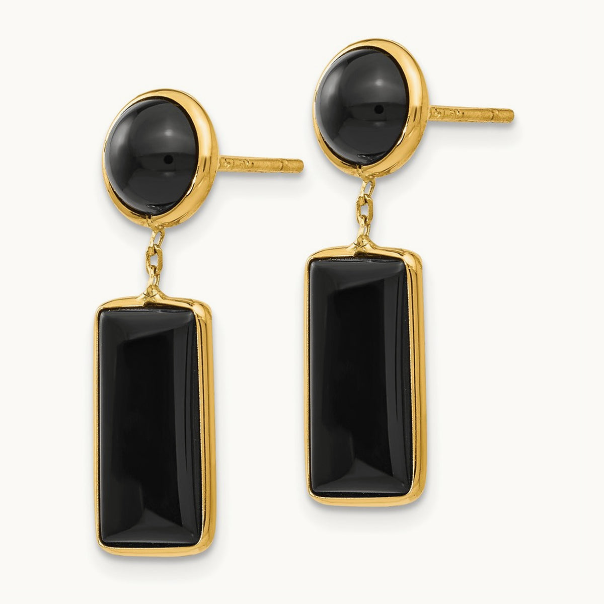 Onyx Rectangle Dangle Post Earrings, 14K