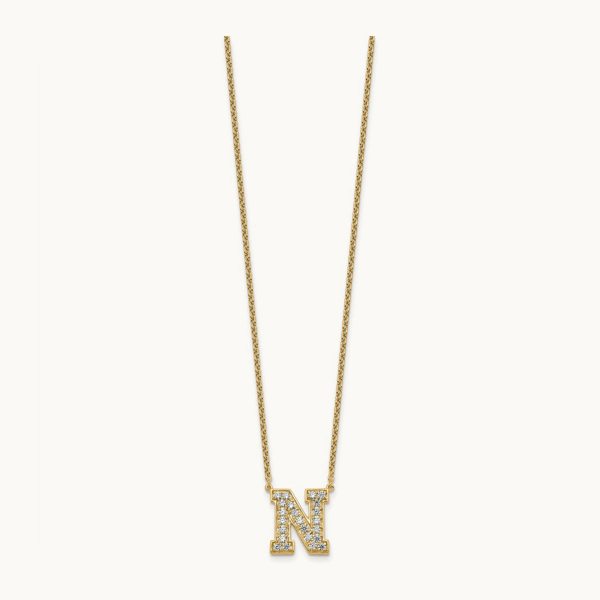 Initial Necklace — 14K Yellow Gold, N, 5/8 ct