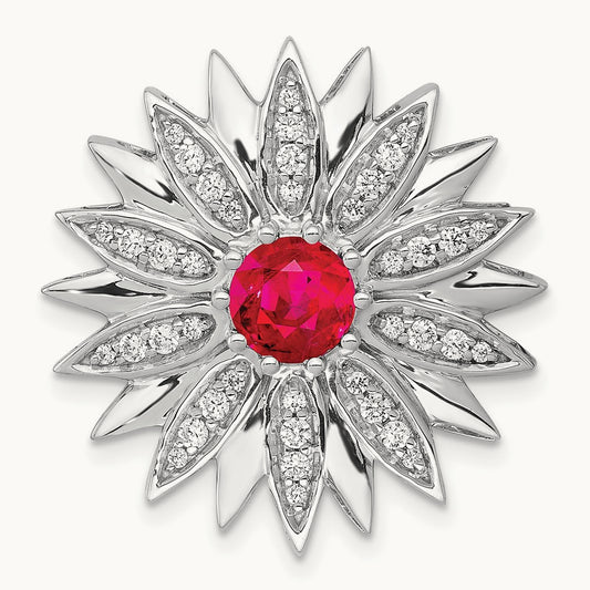 3/8ct. Diamond and Ruby Flower Chain Slide, 14K White Gold