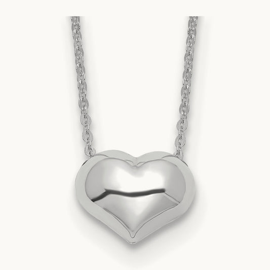 Polished Puffed Heart 16.5in Necklace — 14K White Gold