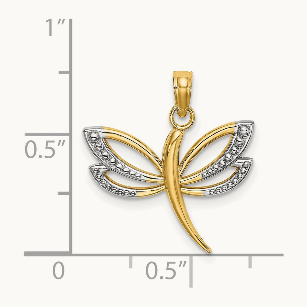 w/Rhodium Textured Dragonfly Charm, 14K