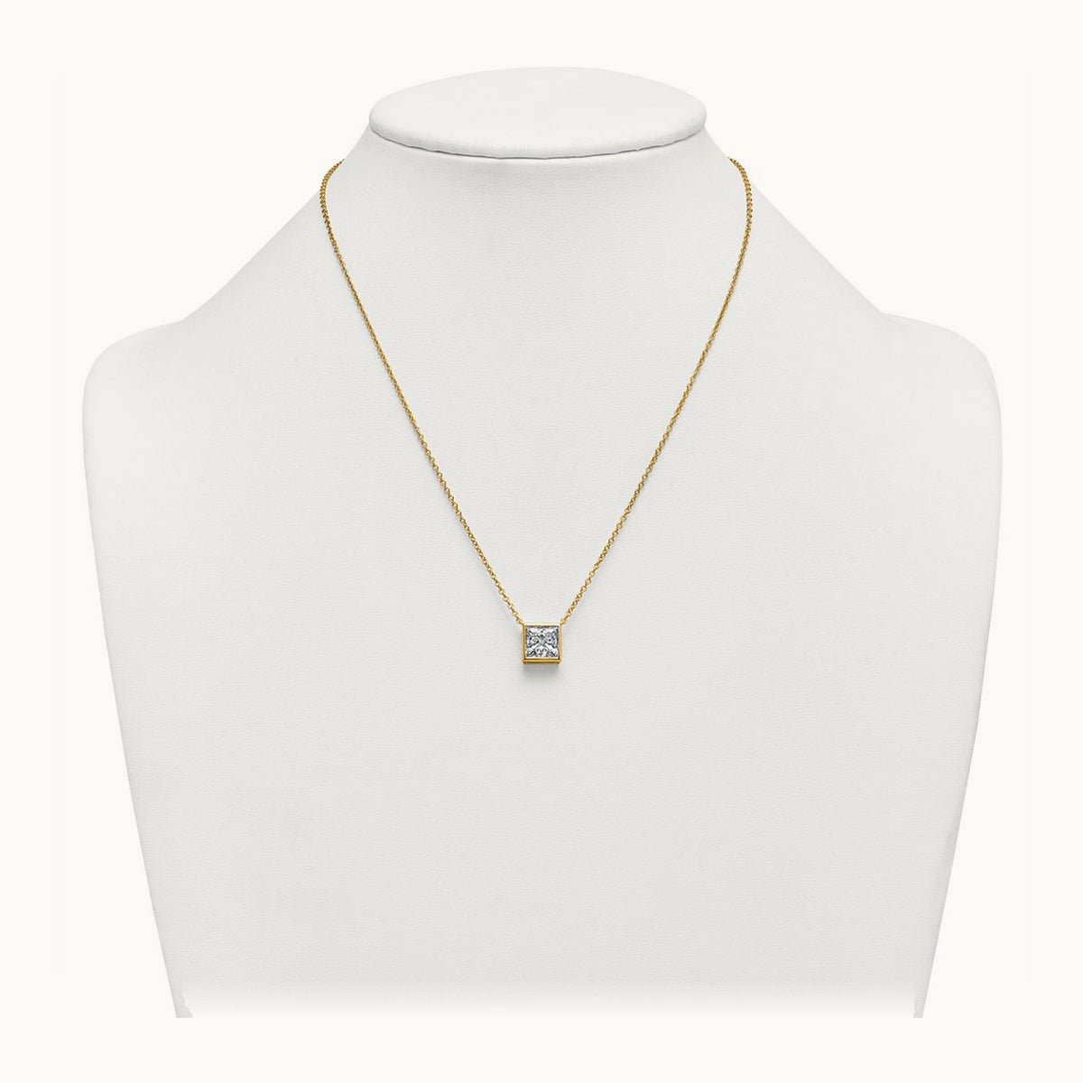 Princess Bezel Set Pendant, 1.00-4.00 ct tw Lab-Grown Diamond — 3 ct, 14K Yellow Gold