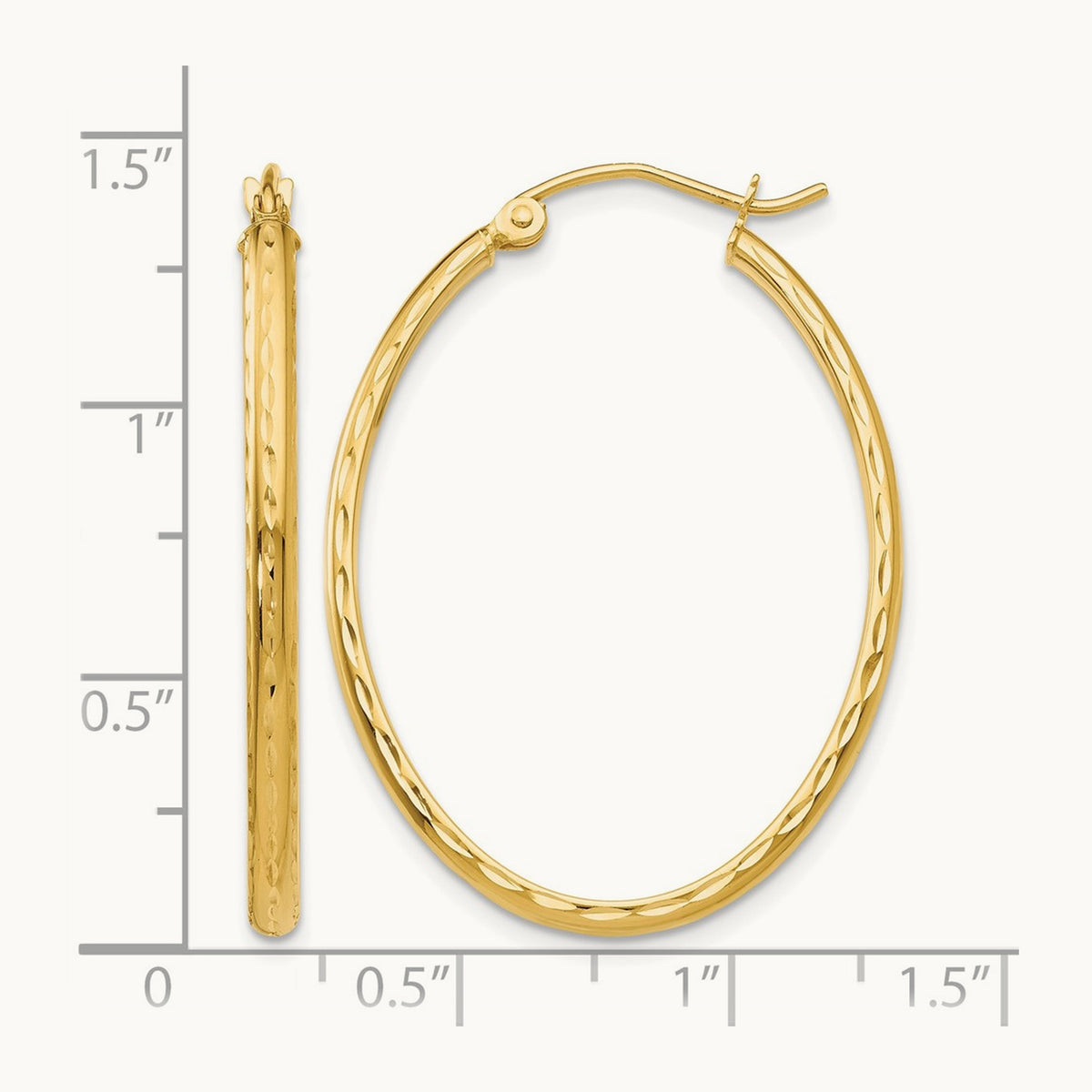 Lightweight Diamond-cut Oval Hoop Earrings — 14K Yellow Gold, 25.5mm