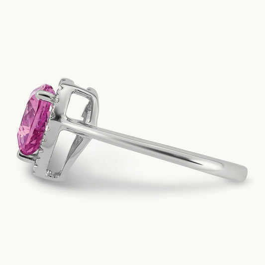 Natural Pink Sapphire Heart Ring, 0.15 ct tw Lab-Grown Diamond